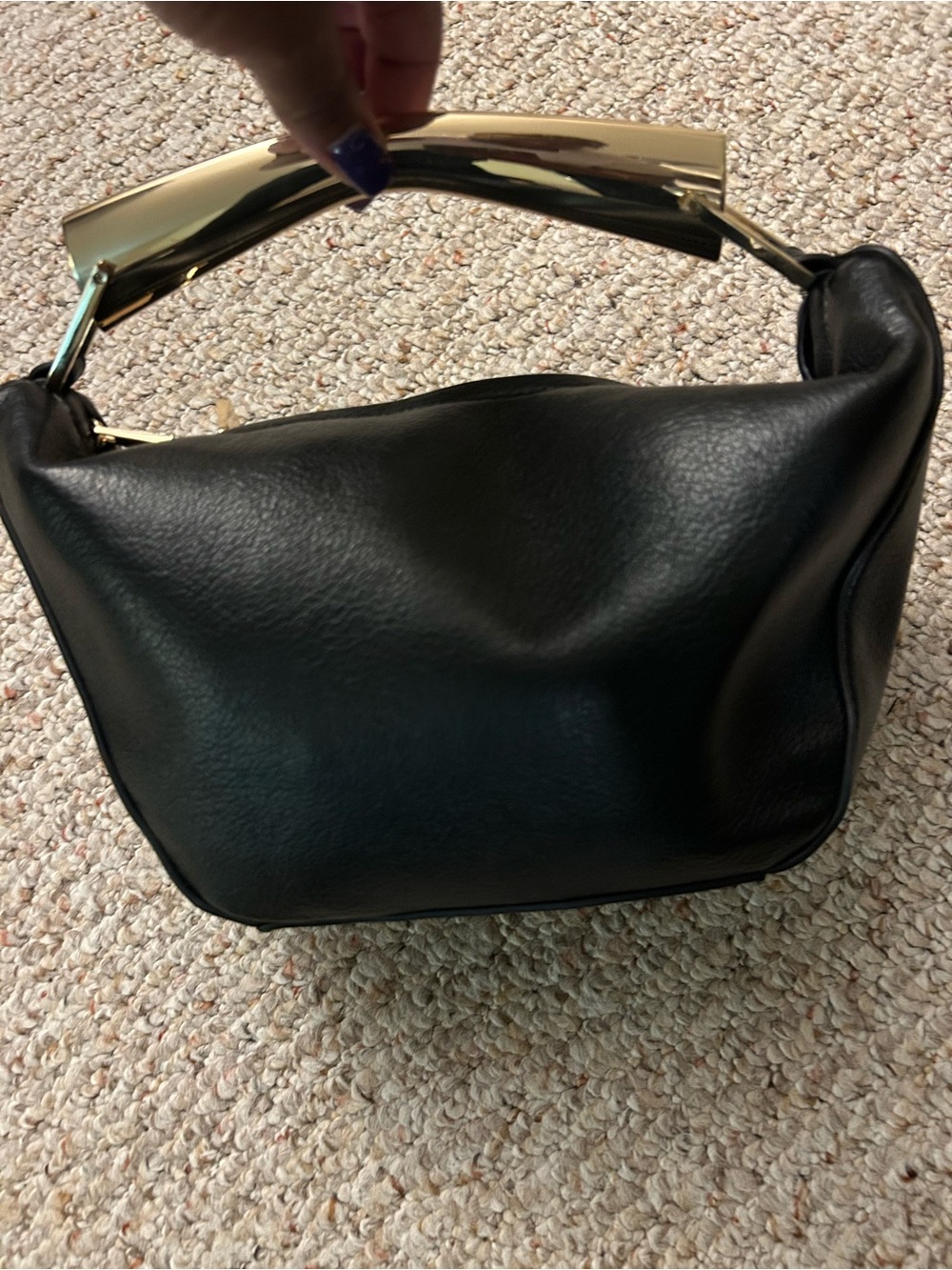 Zara Black Leather Top-Handle Women's Bag with Gold Accent